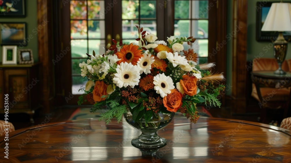 Fototapeta premium An autumn bouquet featuring orange roses