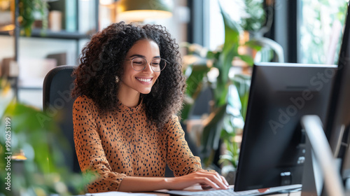 A professional learning new marketing strategies through an online course in a stylish office setting
