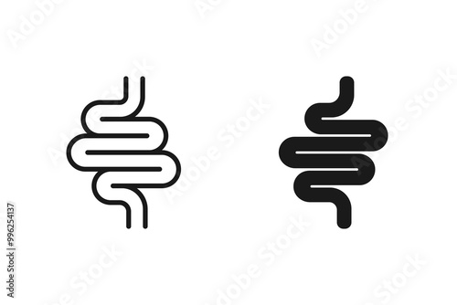 intestine icon, digestive tract, gut line and black symbol on white background - editable color vector illustration eps 10