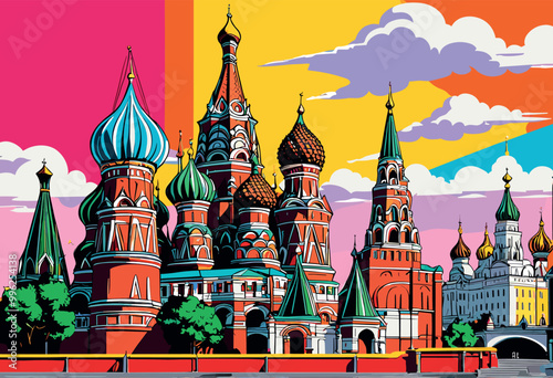 Colorful Digital Artwork of Moscow’s Saint Basil's Cathedral