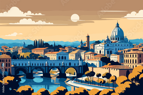 Digital illustration of Rome cityscape