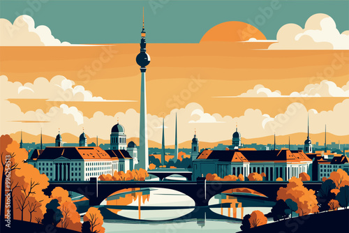 Digital illustration of Berlin cityscape