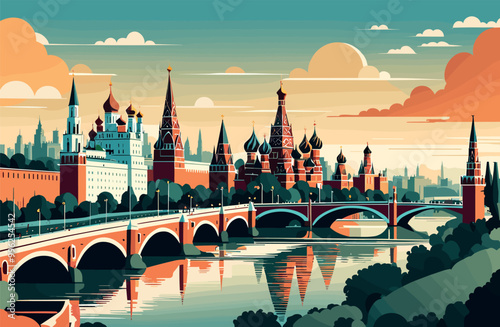 Digital illustration of Moscow cityscape