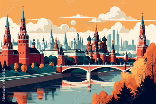 Digital illustration of Moscow cityscape