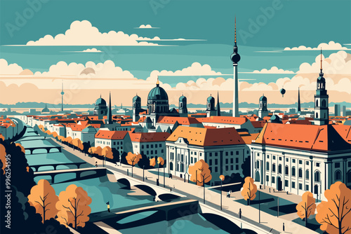 Digital illustration of Berlin cityscape