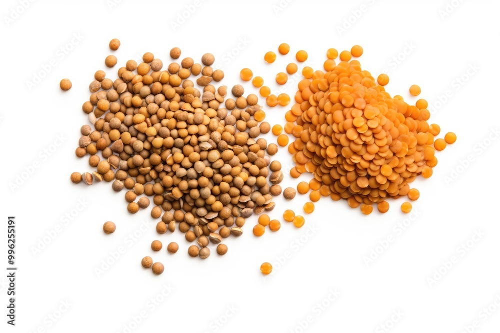 Different varieties of lentils and seeds spread out on a white surface for culinary use and nutrition study purposes. Generative AI Different varieties of lentils and seeds spread out on a white surface for culinary use and nutrition study purposes. Generative AI