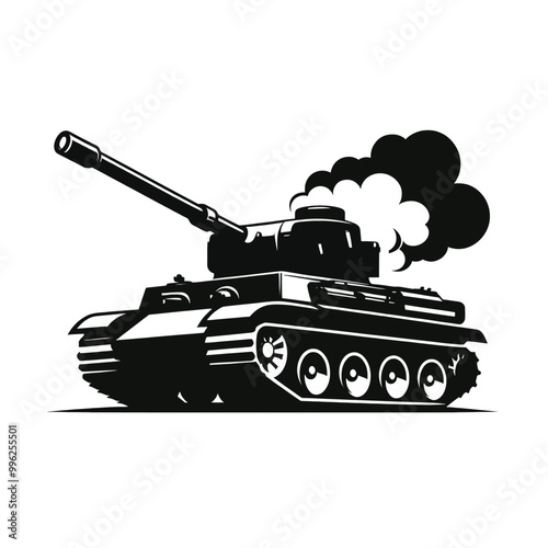 Powerful Military Tank Illustration Black and White Vector Graphic