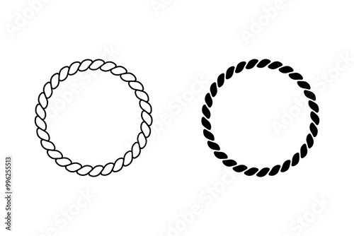 Round rope curve symbol set. Different thickness circular ropes set for decoration. Vector isolated on white background