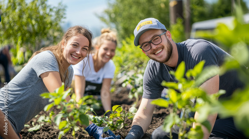 Employees volunteering together for a company-sponsored charity event