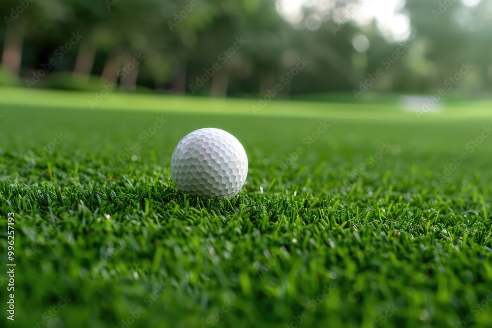 Obraz premium Golfing. Close-up of Golf Ball on Tee with Green Golf Course in Background