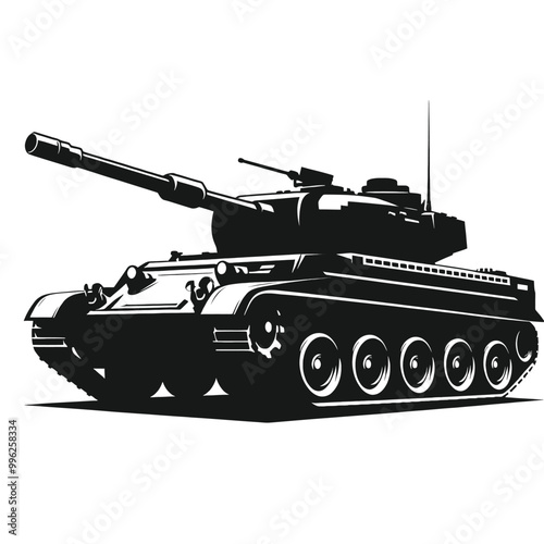 Powerful Military Tank Illustration Black and White Vector Graphic