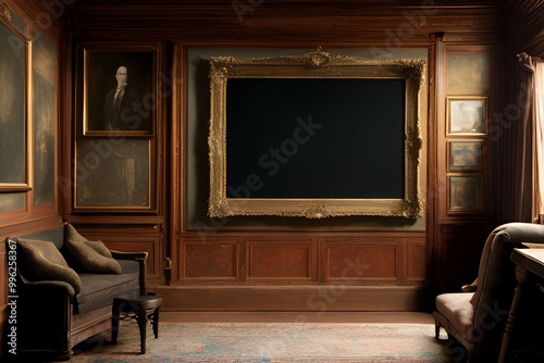 interior of a room with blank photo frame on the wall
