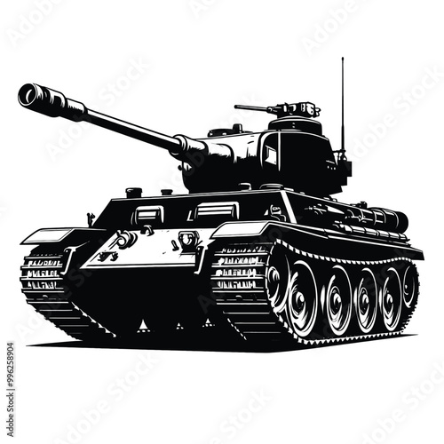 Powerful Military Tank Illustration Black and White Vector Graphic