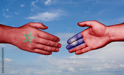 Taiwan and Morocco country handshaking with flags, consensus concept international co-operation illustration