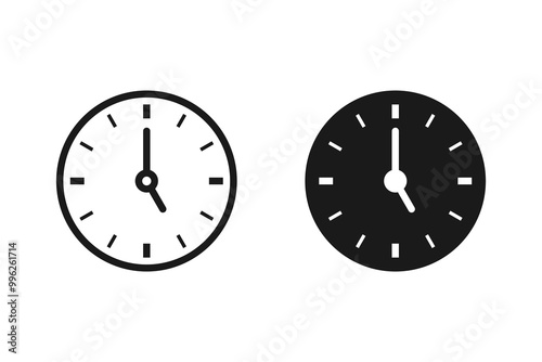 Set of clock icon, time symbol vector. color editable