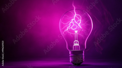 bright static electricity energy and power, purple light bulb and lighting strike