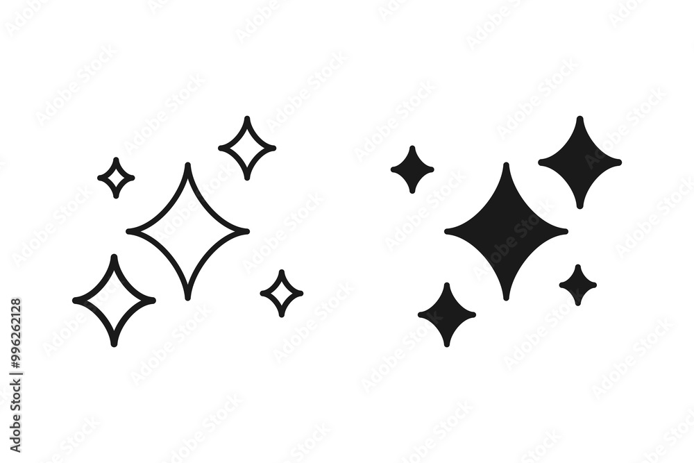Shine and sparkle stars icon on light background. Clean symbol. Bright, star, lightning, astronomy, glowing light, twinkle effect. Outline, flat and colored style. Flat design. Vector illustration Shine and sparkle stars icon on light background. Clean symbol. Bright, star, lightning, astronomy, glowing light, twinkle effect. Outline, flat and colored style. Flat design. Vector illustration