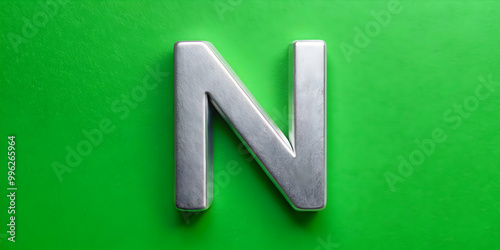 Alphabet silver concept with N letters isolated on green background, alphabet, silver, concept, letters, green