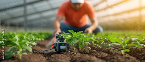 A precision spray machine with a digital control panel for accurate dosage, ensuring optimal application of nutrients and pesticides.