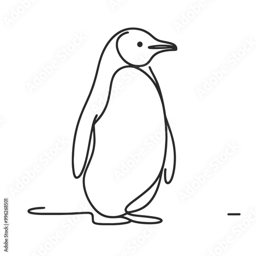 A penguin is standing on a white background. The penguin is the main focus of the image