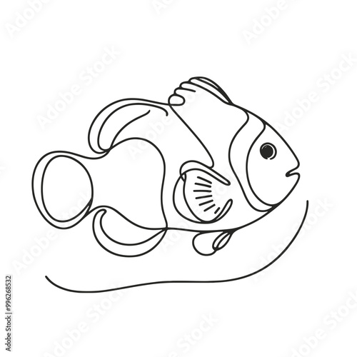 A fish is swimming in the water. The fish is black and white