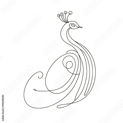 A white bird with a black head and a black tail. The bird is sitting on a white background