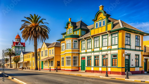 Vibrant colonial buildings line the streets of Swakopmund, Namibia photo