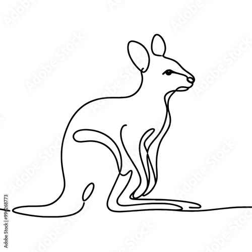 A kangaroo is standing on a white background. The kangaroo is drawn in a simple, stylized way, with its legs spread apart and its head tilted to the side. Concept of calm and peacefulness