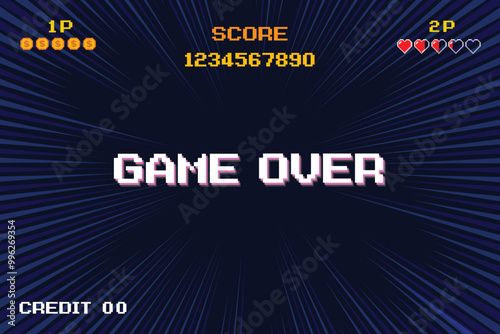 GAME OVER .pixel art .8 bit game. retro game. for game assets in vector illustrations.	