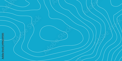 Ocean bottom topographic line map curvy wave isolines vector. Sea or ocean line contour topographic map with vector pattern of abstract marine geographic landscape on blue background.