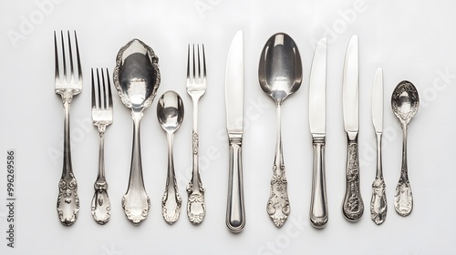 Elegant Silverware Arrangement on White Background