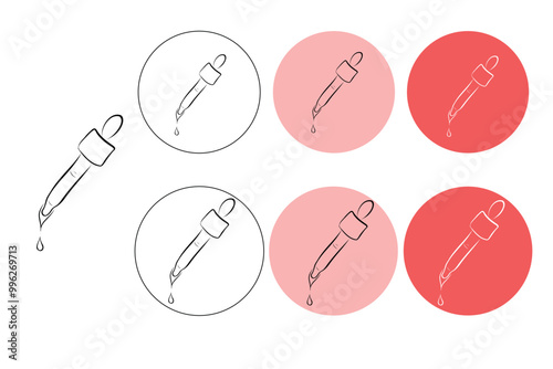 Eyedropper Icon. Eye liquid droplet symbol set. Water or oil serum picker pipette vector sign. Eyedropper color dose picker tool logo. Rubber dye pipette dropper icon.

