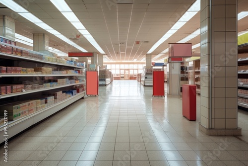 Supermarket cleaning aisle infrastructure architecture consumerism.
