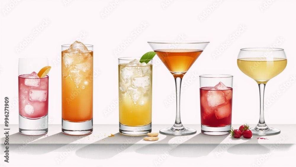 Sketch illustration of summer cocktails on white backdrop featuring watercolor details for menu art ads or posters Sketch illustration of summer cocktails on white backdrop featuring watercolor details for menu art ads or posters