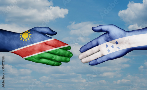 Honduras and Namibia country handshaking with flags, consensus concept international co-operation illustration