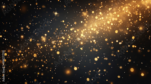 A vector illustration of dust sparks and golden stars shining with special light, set against a black background. The image captures the magic of sparkling dust particles, creating a festive and encha