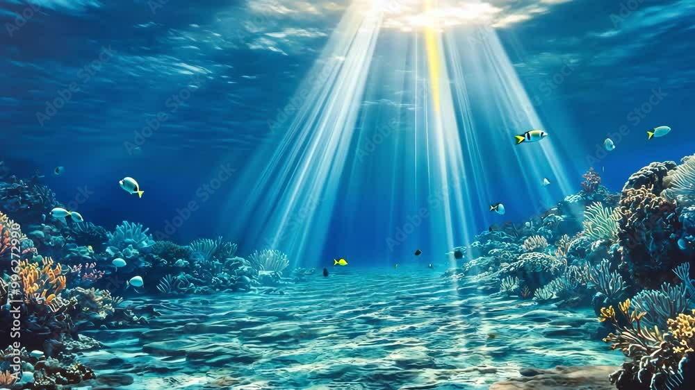 An animation of light shining through the sea surface on the seabed