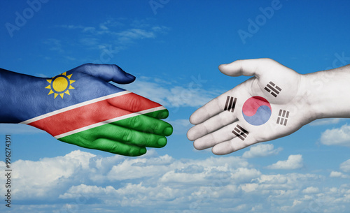 South Korea and Namibia country handshaking with flags, consensus concept international co-operation illustration