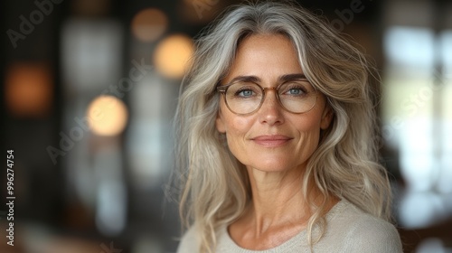 Confident Senior Woman with Glasses Looking at Camera