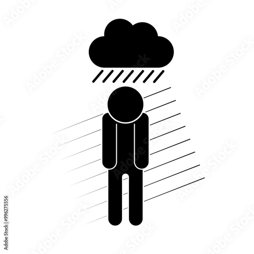 Silhouette of Depressed person under dark cloud and rain.