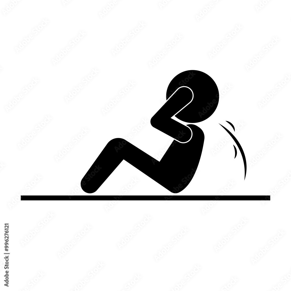 Person doing abdominal exercises silhouette icon. Vector. Person doing abdominal exercises silhouette icon. Vector.