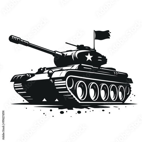 Vintage Military Tank Illustration Black and White Vector Graphic