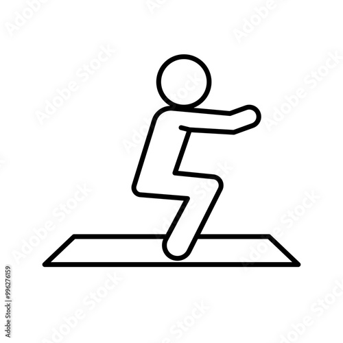 Person doing squat on mat icon. Vector.