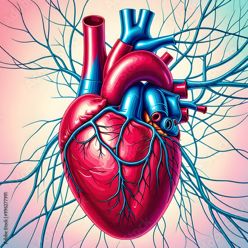 A detailed graphic of a human heart surrounded by abstract lines, signifying cardiovascular health.