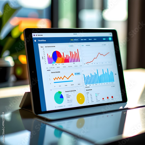 A digital tablet displaying a health app with graphs and statistics, representing monitoring and managing health.
