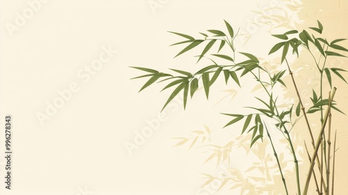 Bamboo wall decor in a zen-inspired interior, natural and eco-friendly, flat design illustration