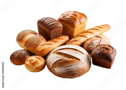 A bunch of different bread on a transparent background