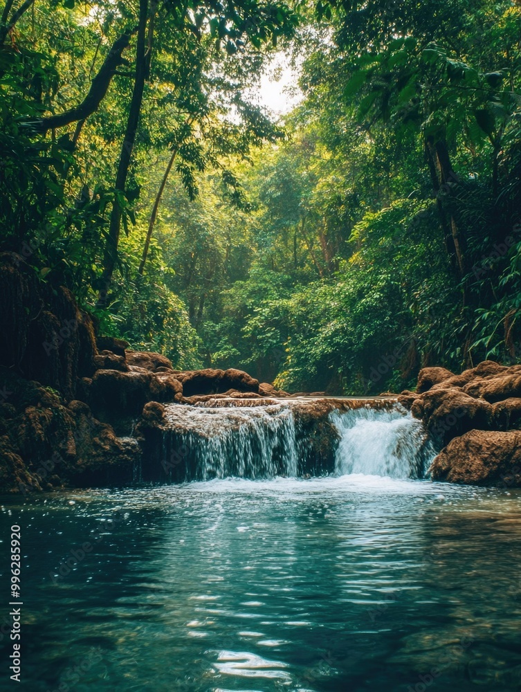 Naklejka premium Serene Forest Waterfall