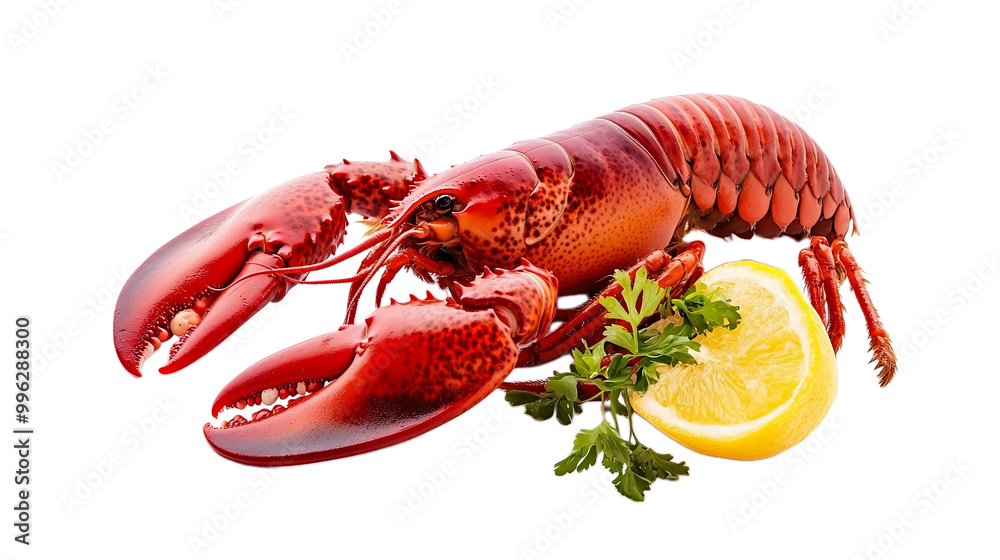Lobster with lemon and parsley isolated on transparent background. Lobster with lemon and parsley isolated on transparent background.