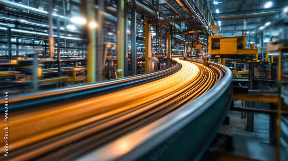 conveyor belt transporting materials in modern industrial facility, showcasing dynamic flow of operations and intricate design of manufacturing environment conveyor belt transporting materials in modern industrial facility, showcasing dynamic flow of operations and intricate design of manufacturing environment